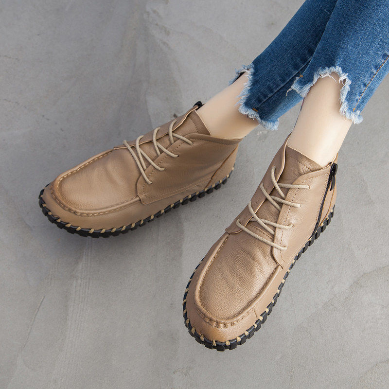 Oxford Lace Up Women - Echt lederstiefel Damen Herbst Schnürschuhe Oxfords