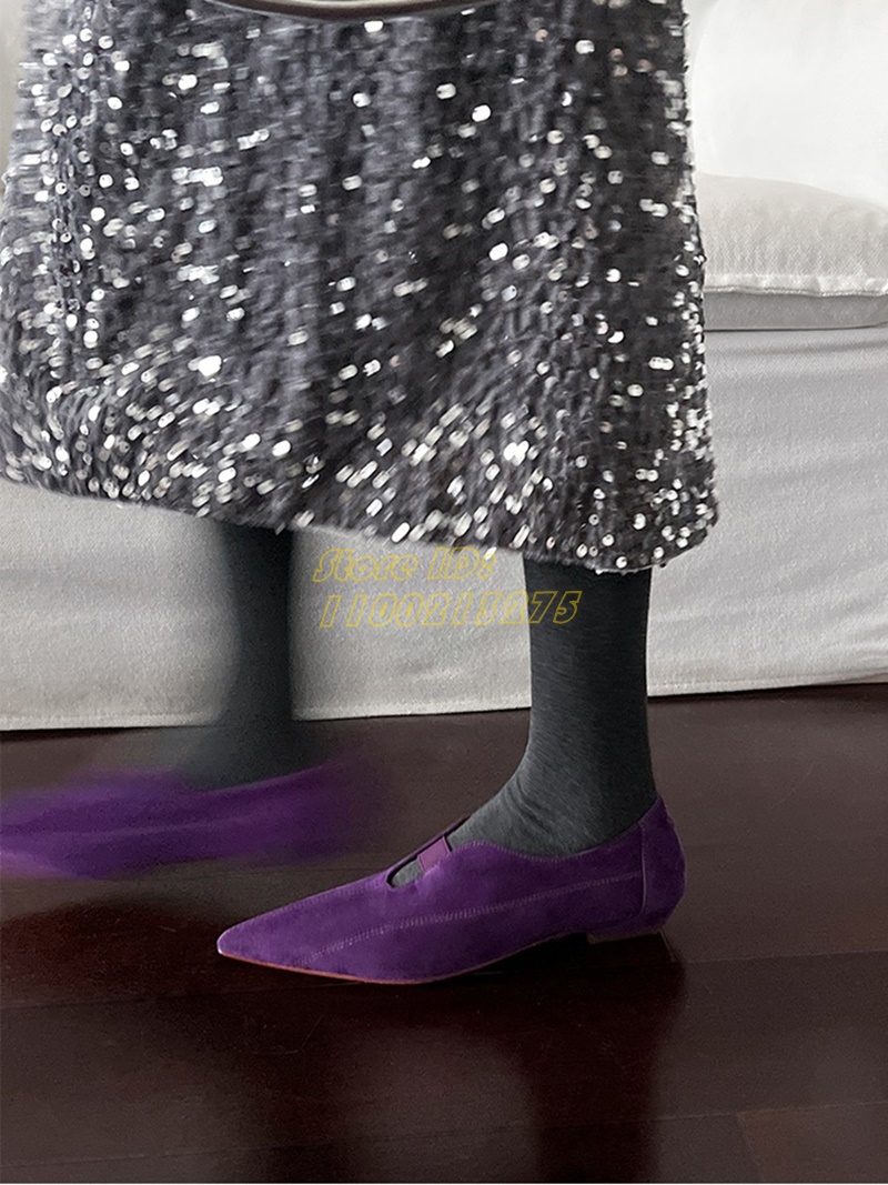 Women Shoes For Winter - Lila Wildleder-Pumps mit spitzer Zehenpartie, flach,