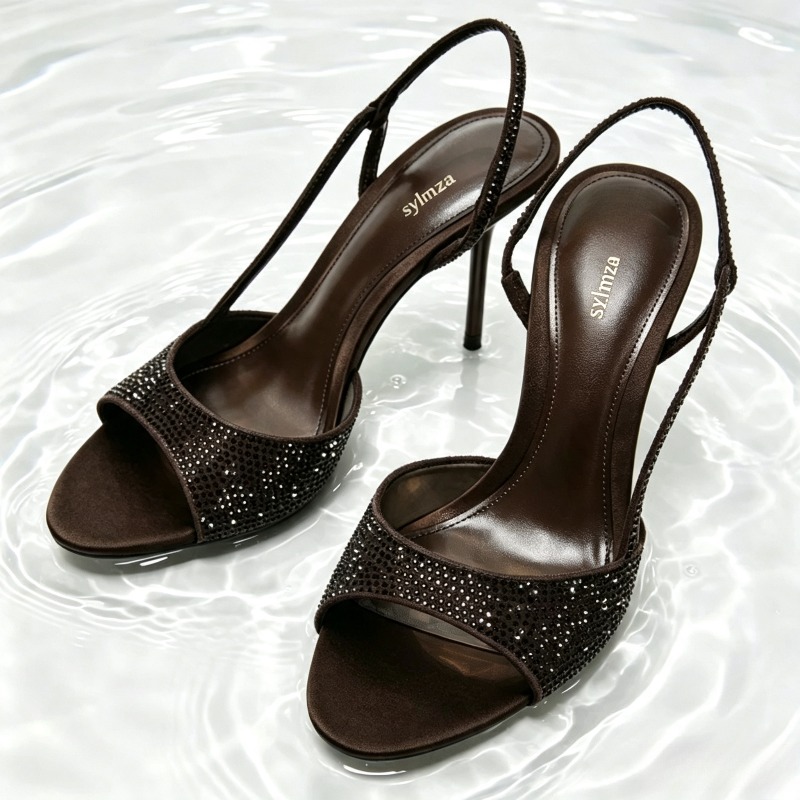 Women Shoes Luxury Brand - Modische Slingback-Absätze mit Kristalldetails für Damen,