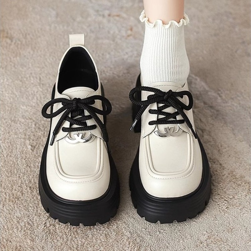 Oxford Lace Up Women - Weiße Plateau-Oxford-Schuhe für Damen, runde Zehenkappe,