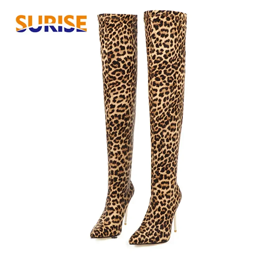 Sock Boot Women - Plus Größe Stretch Leopard Über Knie
