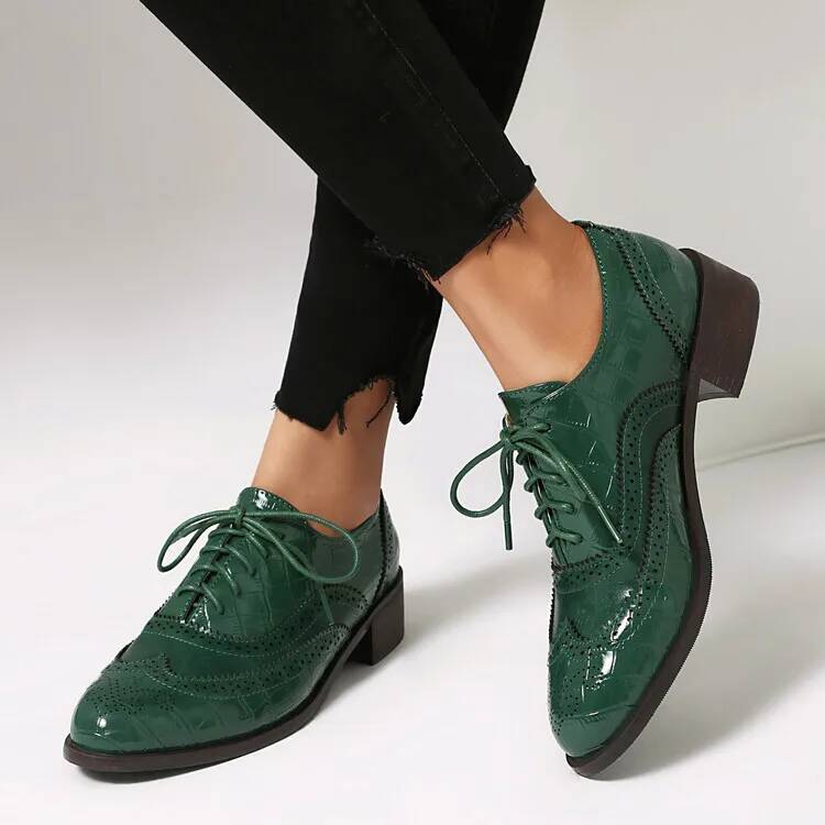Oxford Lace Up Women - Schnürschuhe mit niedrigem Absatz für Damen,