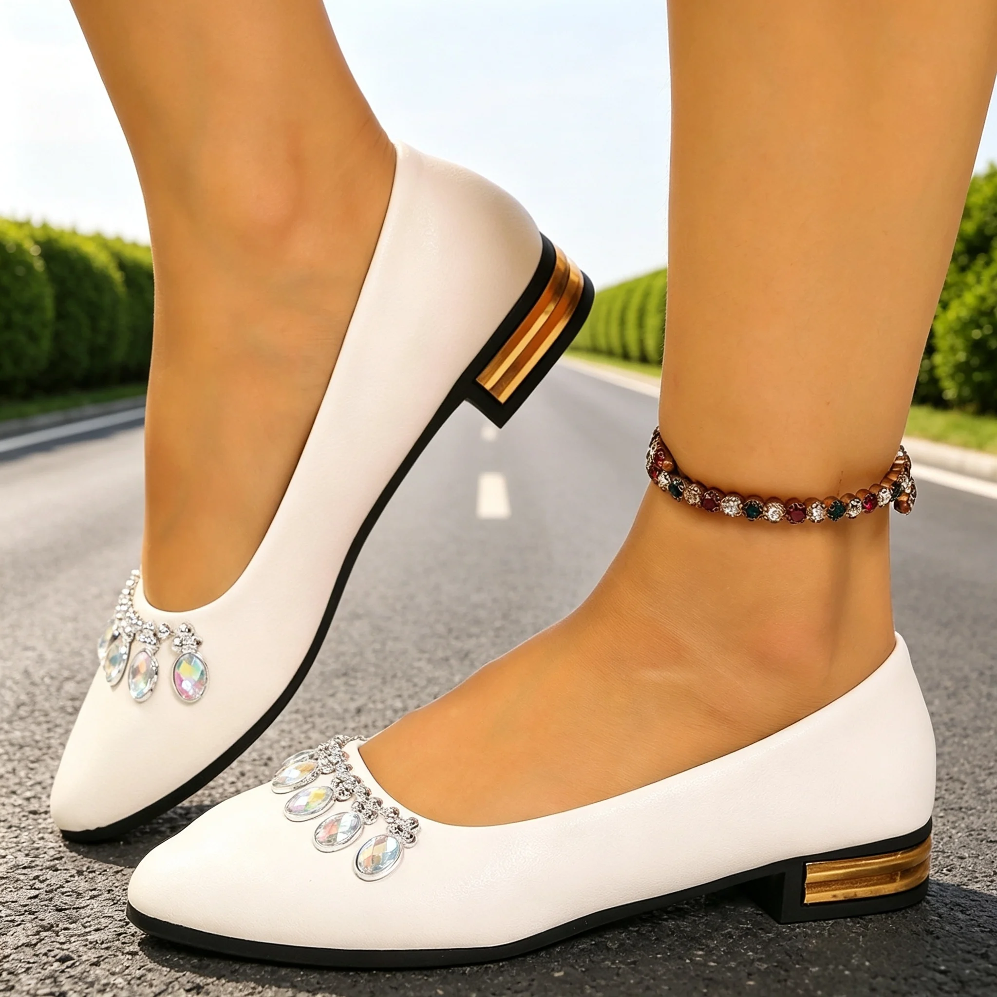 Pointed Toe Flat - Damen Flache Schuhe mit Spitzer Zehenpartie,