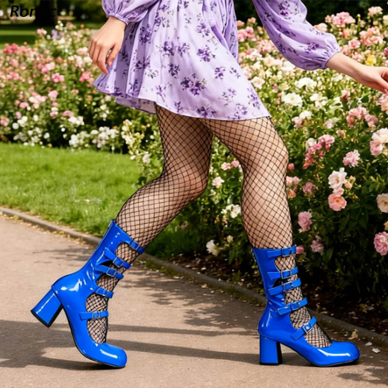 Women'S Shoes Navy Blue - Blaue Gothic-Stiefel aus Lackleder – handgefertigte