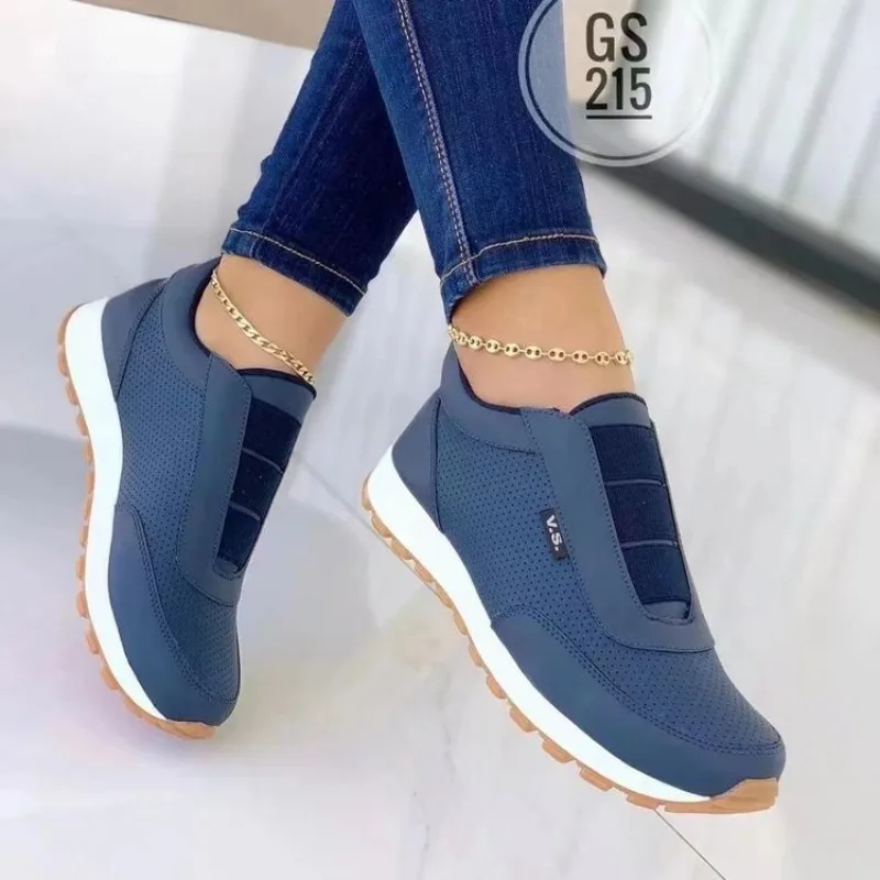 Women'S Shoes Navy Blue - Lässige Slip-on-Sneaker für Damen, atmungsaktive, perforierte