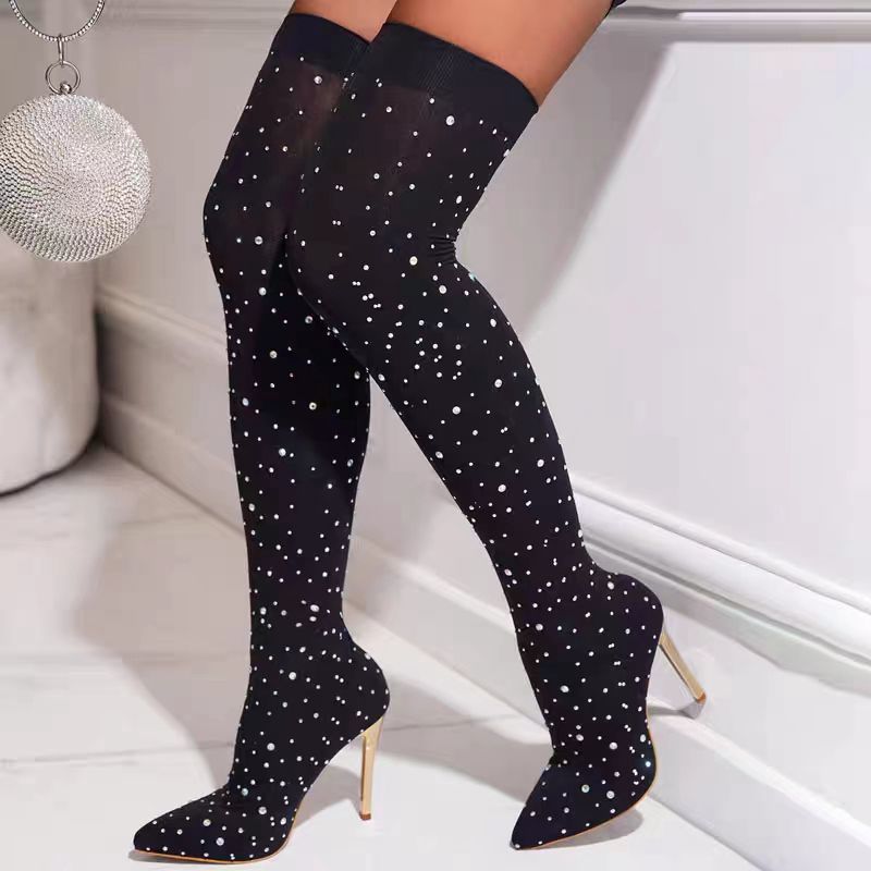 Sock Boot Women - Strass Schlankes Bein Stretch Socke Stiefel