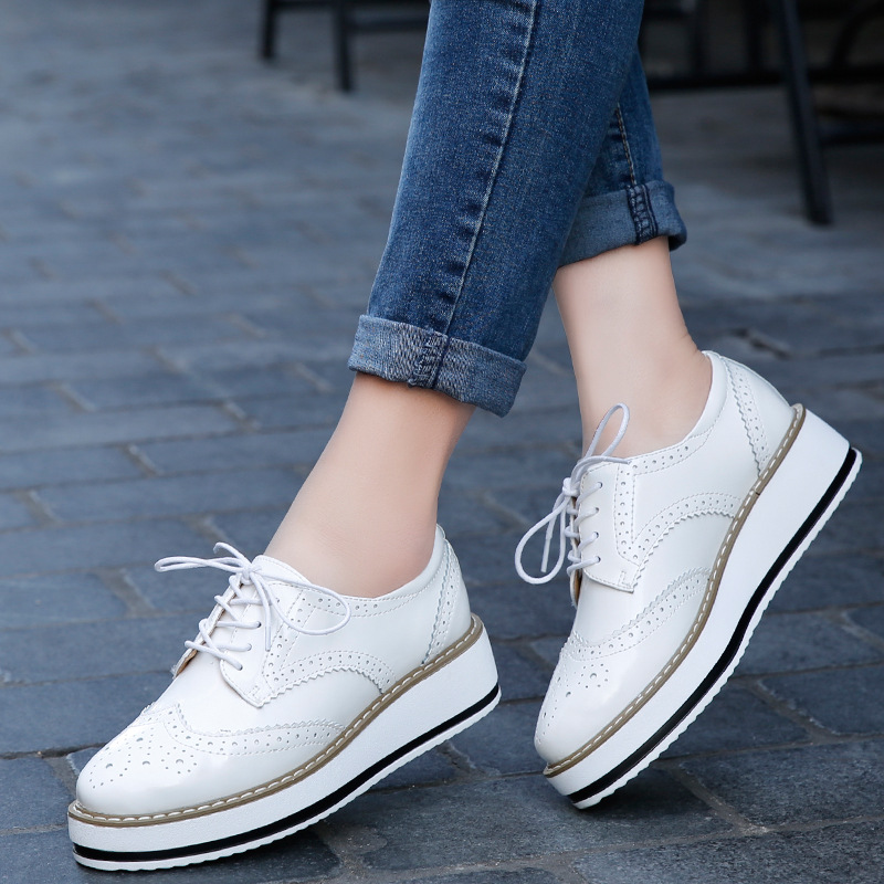 Oxford Lace Up Women - Frauen Müßiggänger Schuhe Leder Dicken Heels