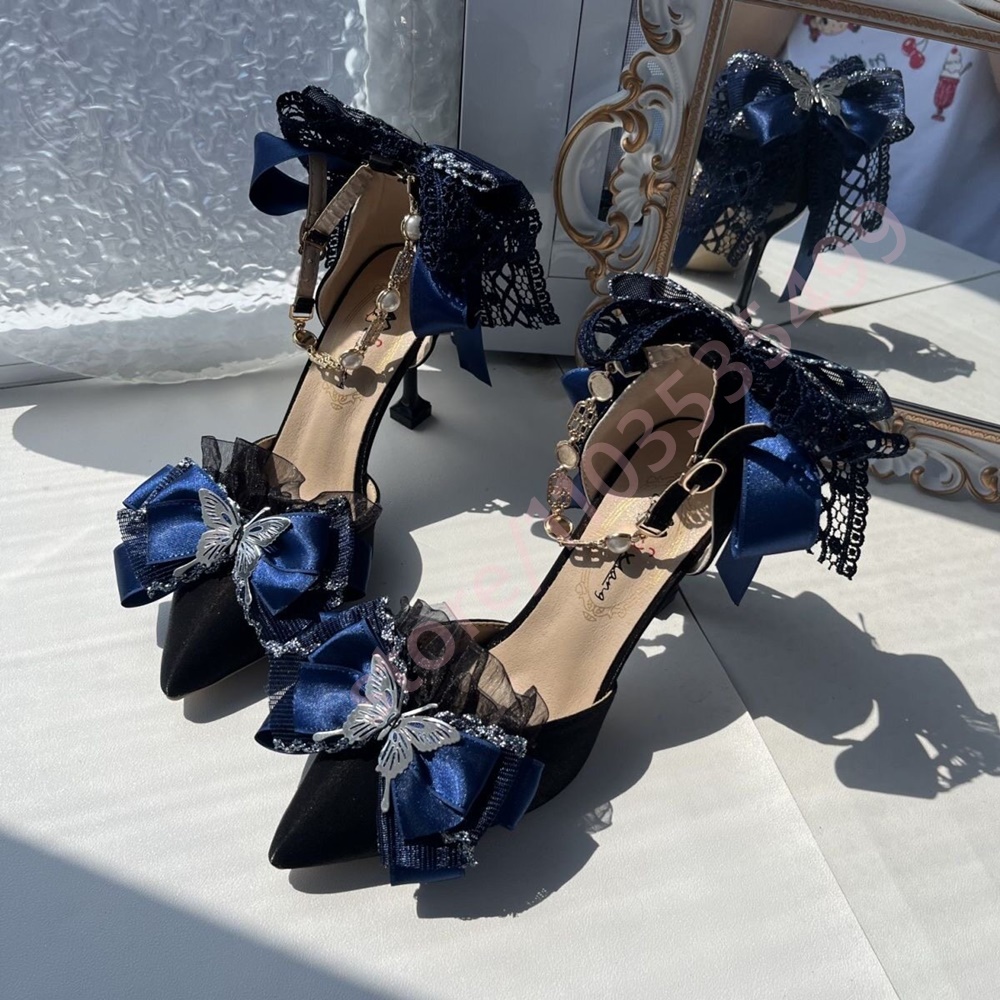 2026 Neue Satin Spitze Pumps i – Women'S Shoes Navy Blue Bewertung und Preis
