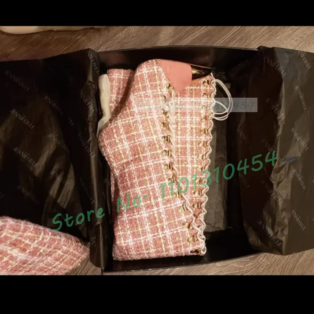 Rosa karierte hohle hohe Stief – Sock Boot Women Bewertung und Preis