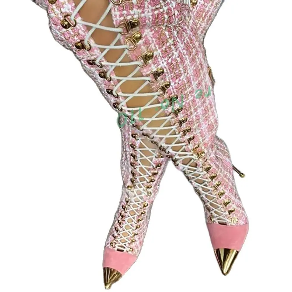 Rosa karierte hohle hohe Stief – Sock Boot Women Bewertung und Preis