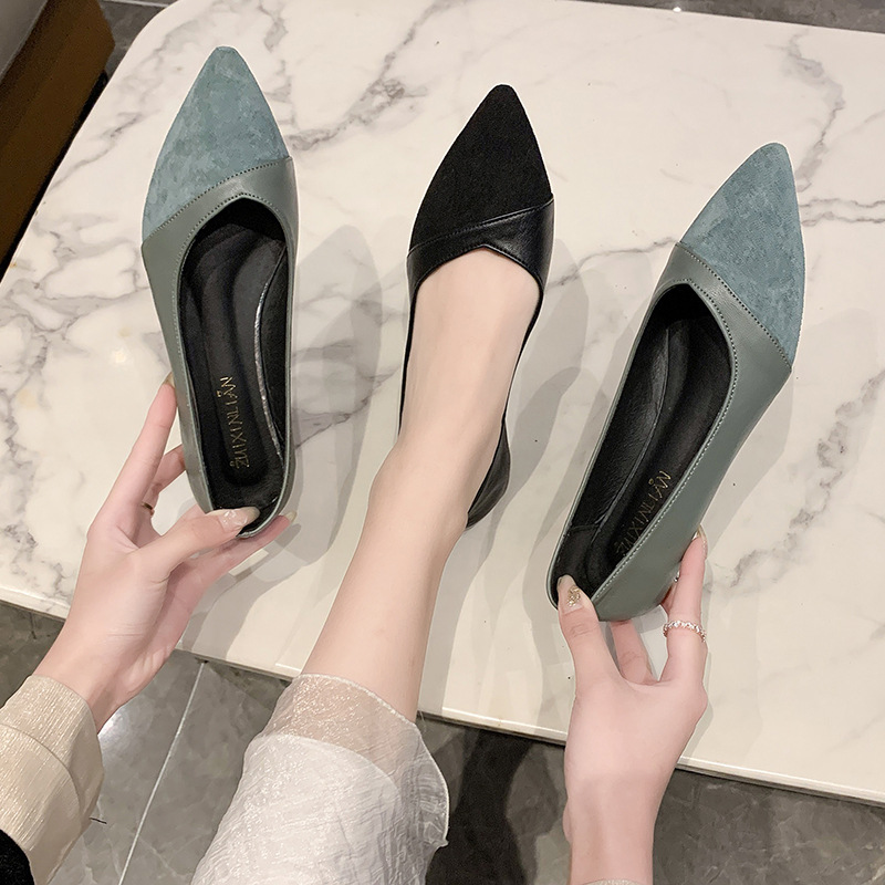 Flache schwarze Lederschuhe fü – Pointed Toe Flat Bewertung und Preis