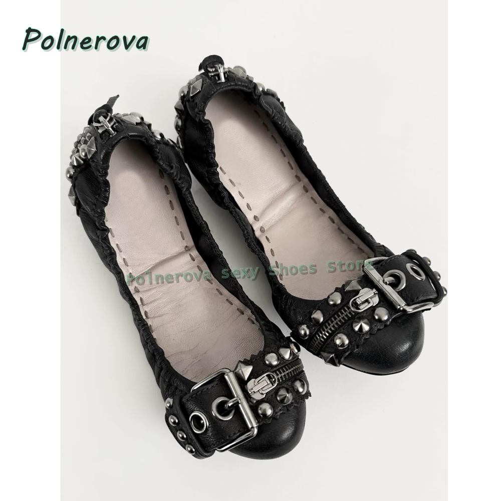 Nieten-Gürtelschnallen Mary Ja – Pointed Toe Flat Bewertung und Preis