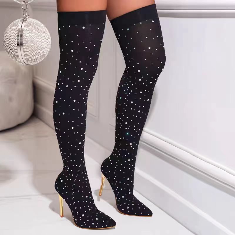 Strass Schlankes Bein Stretch  – Sock Boot Women Bewertung und Preis
