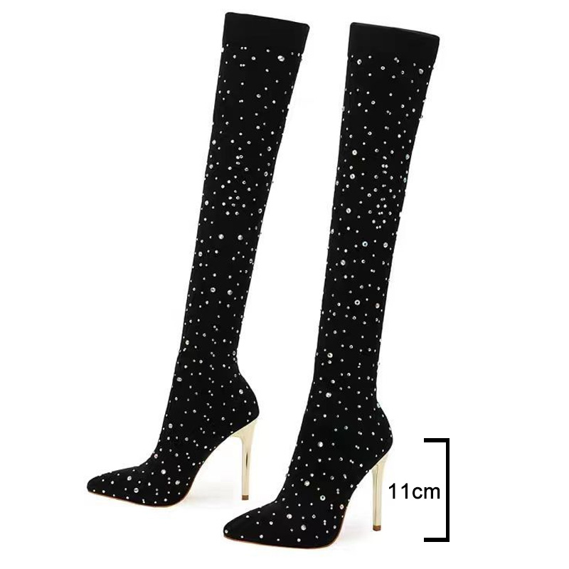 Strass Schlankes Bein Stretch  – Sock Boot Women Bewertung und Preis